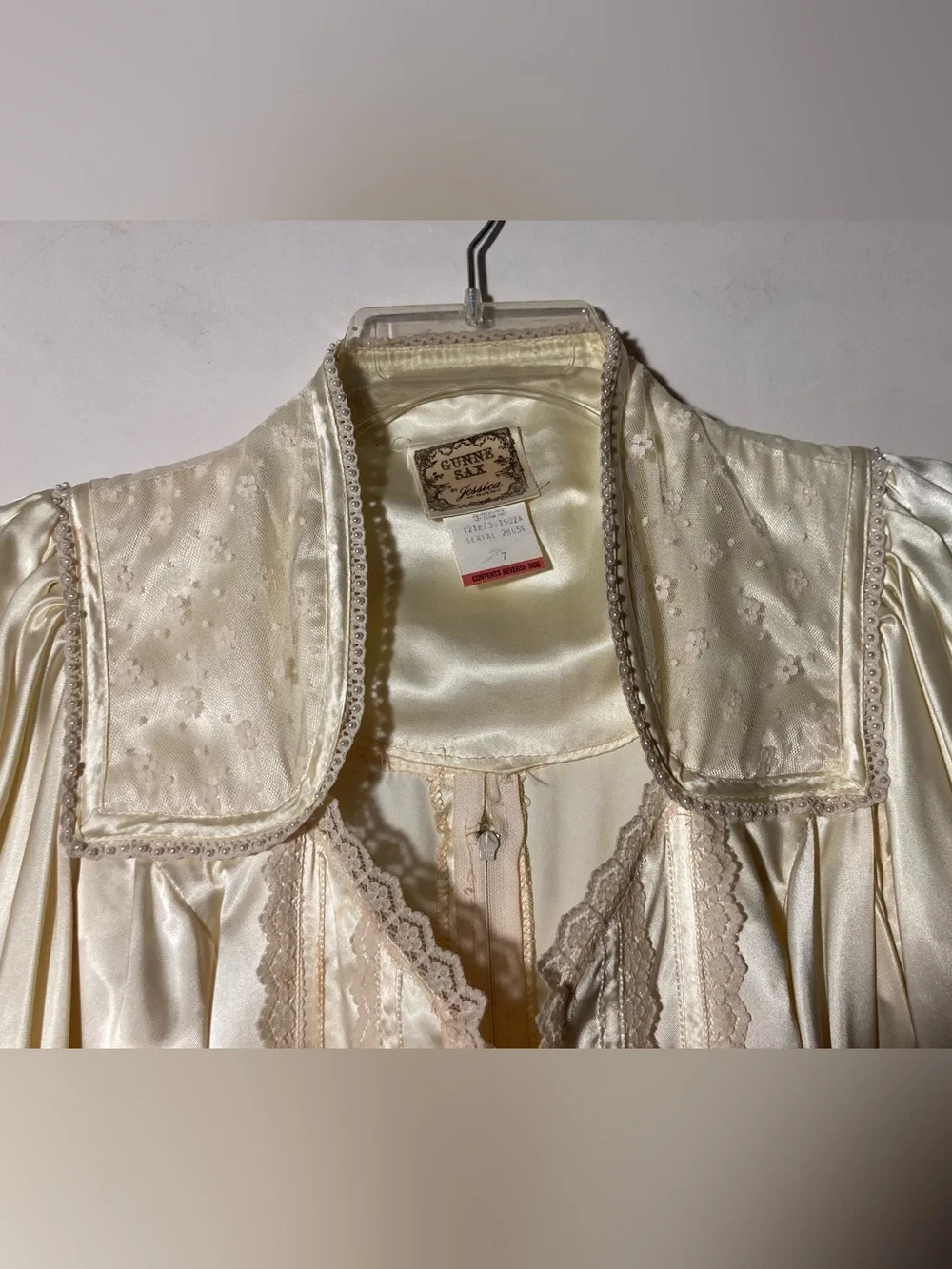 Gunne Sax 1970’s Satin Corset Maxi Dress Lace Beads Size 7 (Size XSmall) AS IS - Picture 8 of 16